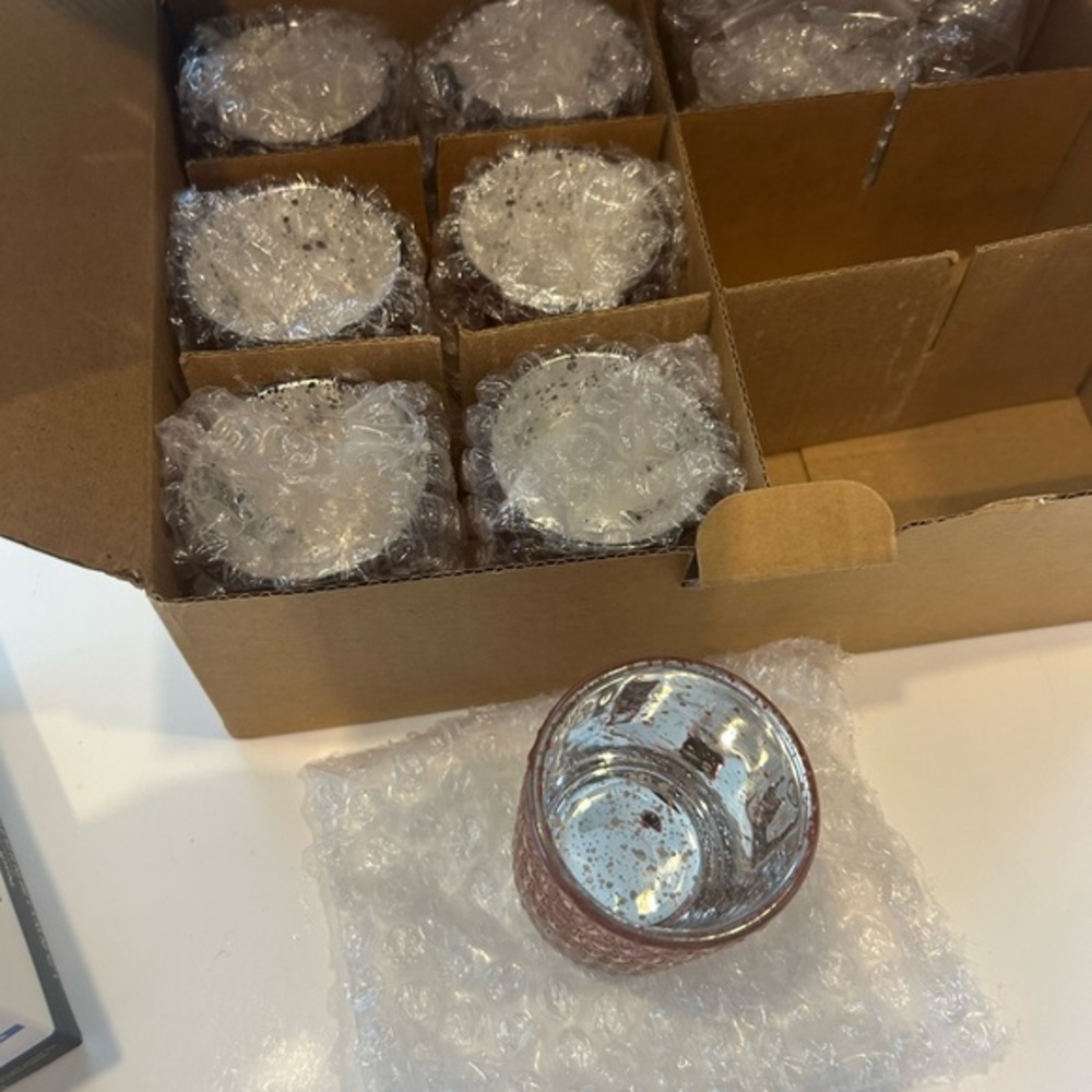 SHMILMH AMAZON LIGHT PINK ROSE GOLD METALLIC VOTIVE CANDLE HOLDERS SET OF 7 - Picture 2 of 7